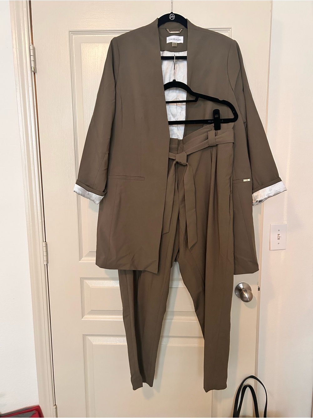 Calvin Klein Olive Paperbag Waist Trousers